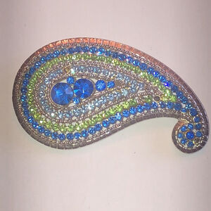 Vendome Vintage Silver Tone Blue & Green Rhinestone Brooch Shoulder Pin